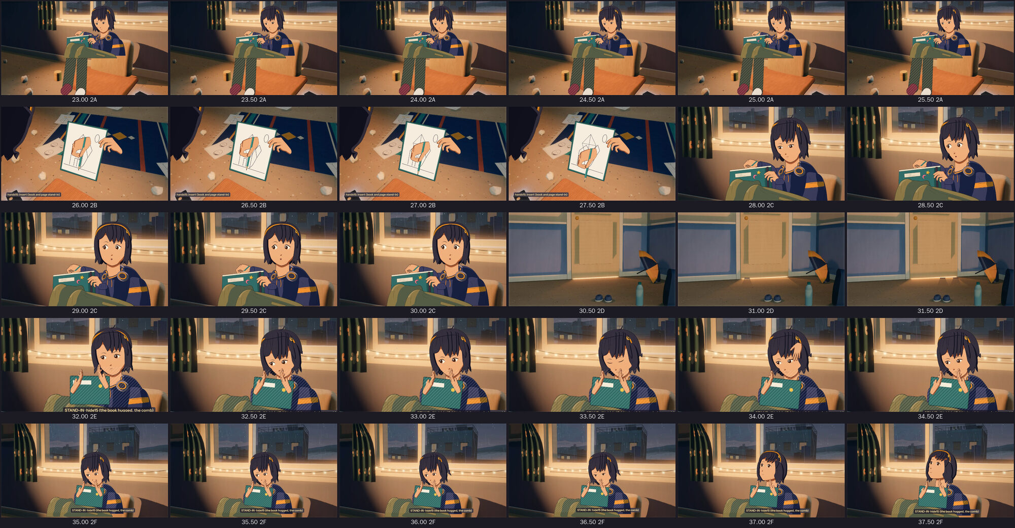 Animatic contact sheet, Stage 2